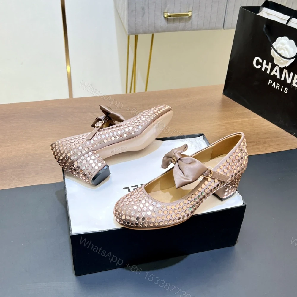 View 6 of 高仿Chanel*G45749C緞子水鑽圓頭單鞋粉色4.5CM免檢版