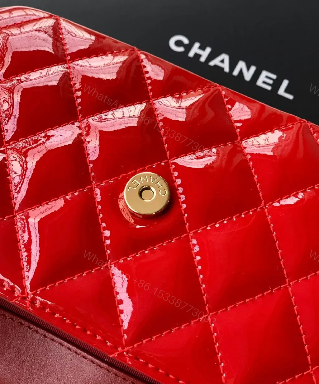 View 3 of Statement Red Quilted Calf Leather Compact Handbag