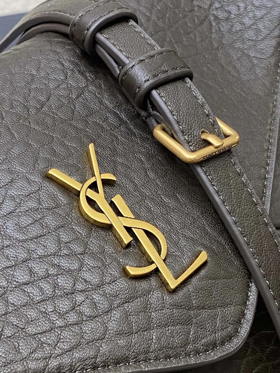 View 3 of Chic Brown Leather Shoulder Bag with Gold Logo, Structured Luxury