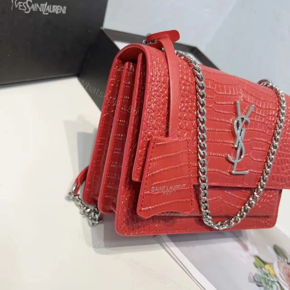View 5 of Saint Laurent Sunset Embossed Bag Red 22Cm