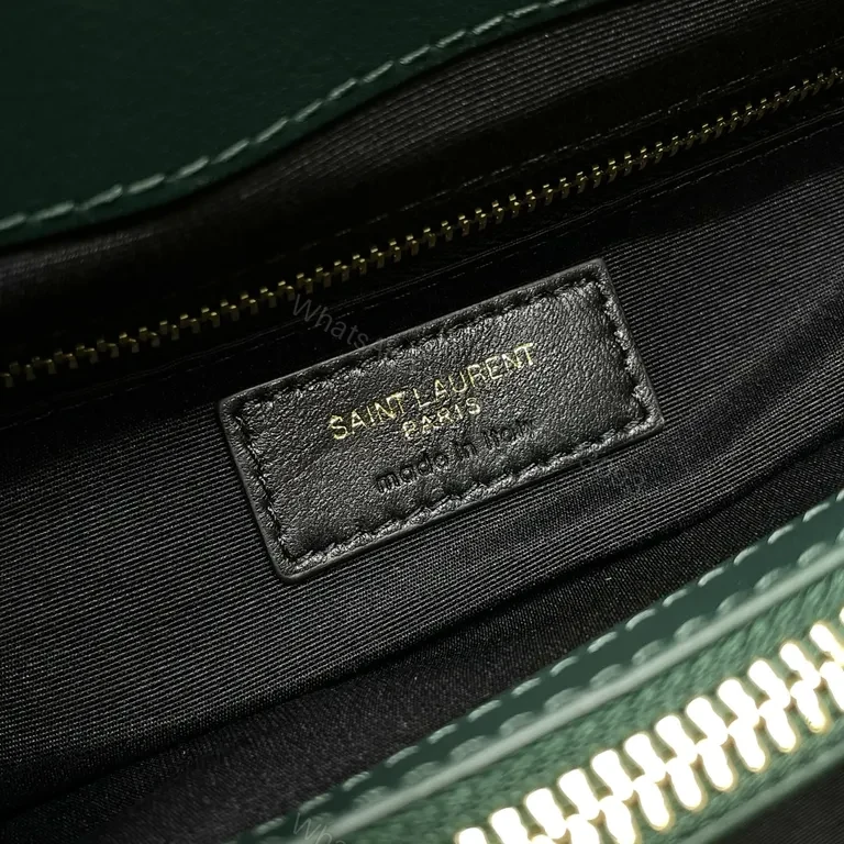 View 4 of Chic Teal Suede Quilted Shoulder Bag with Gold Monogram