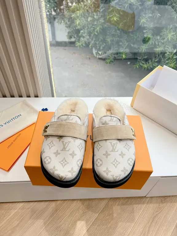 View 6 of Relaxed-Luxe LV Monogram Slip-Ons with Fur Lining
