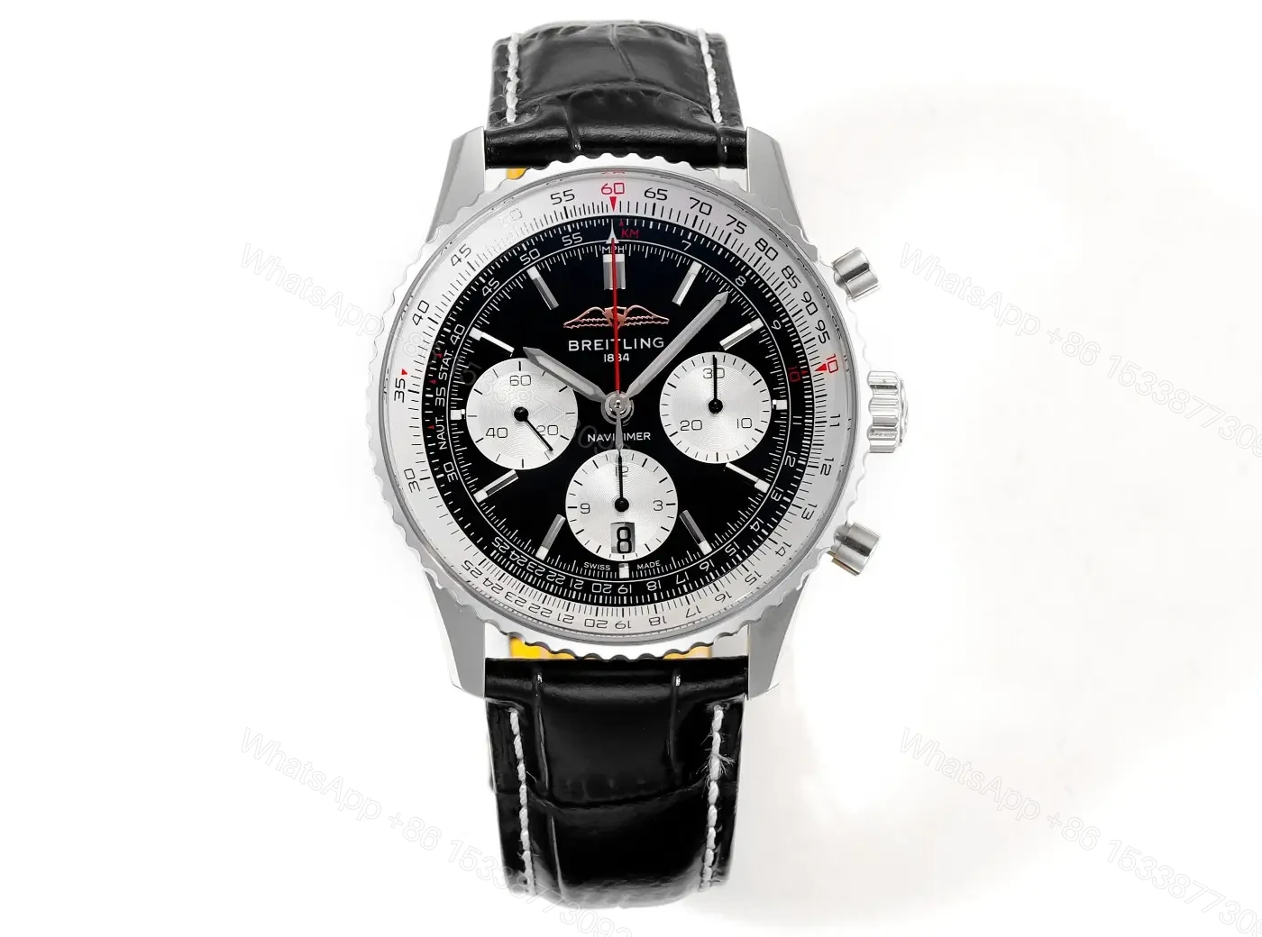 Super Clone Breitling Navitimer B01 Black Leather Strap 43MM Premium AB0138211B1P1 — view 1