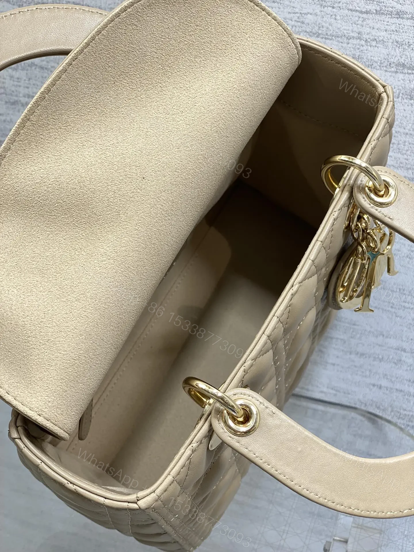 View 5 of DIOR MEDIUM LADY BAG 24 IN POWDER BEIGE GOLD HARDWARE