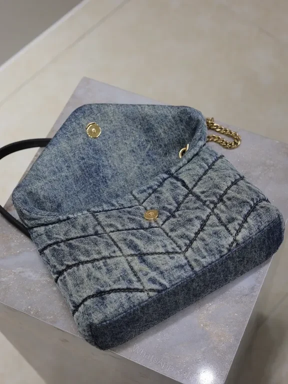 View 3 of Quilted Denim Clutch with YSL Hardware - Luxe Compact Bag