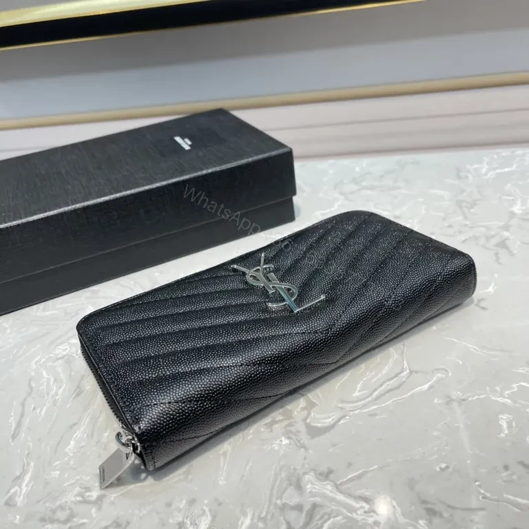 View 6 of Chevron-Quilted Leather Wallet with YSL Monogram â€“ Sleek Everyday Luxury