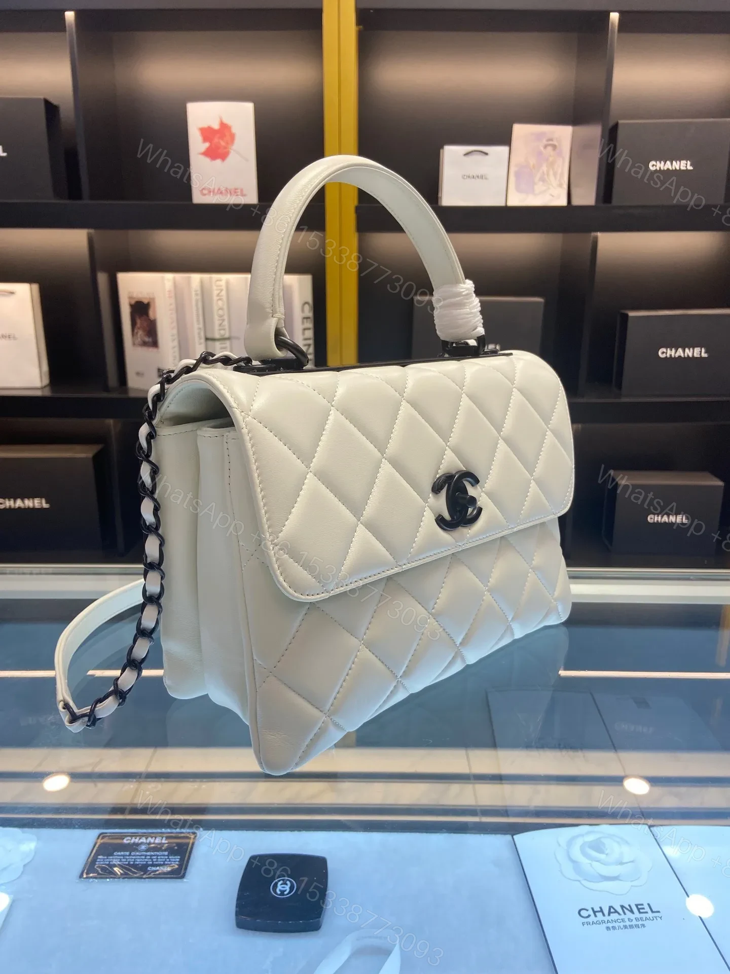 View 9 of Chanel Trendy White Smooth Leather With Lock Black Handbags 25cm
