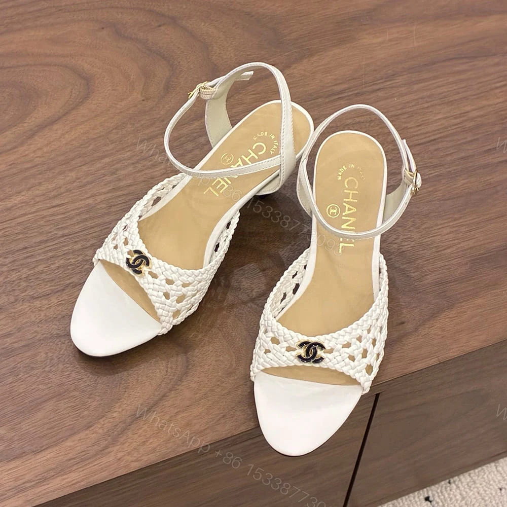 View 4 of CHANEL Braided Ankle-Strap Sandals 934538