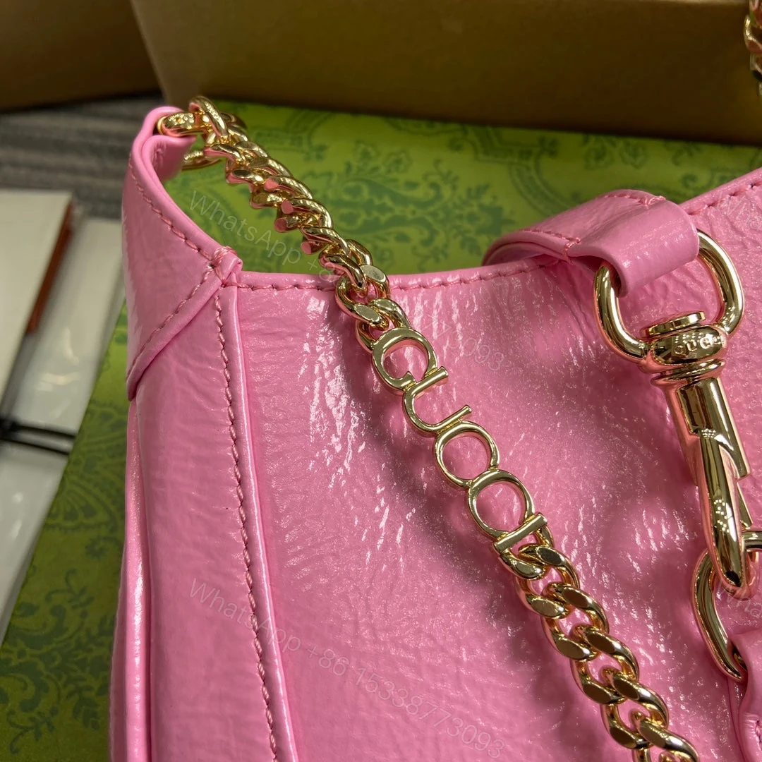 View 9 of JACKIE NOTTE MINI BAG 19 IN PINK CRACKED LACQUER CALFSKIN GOLD HARDWARE