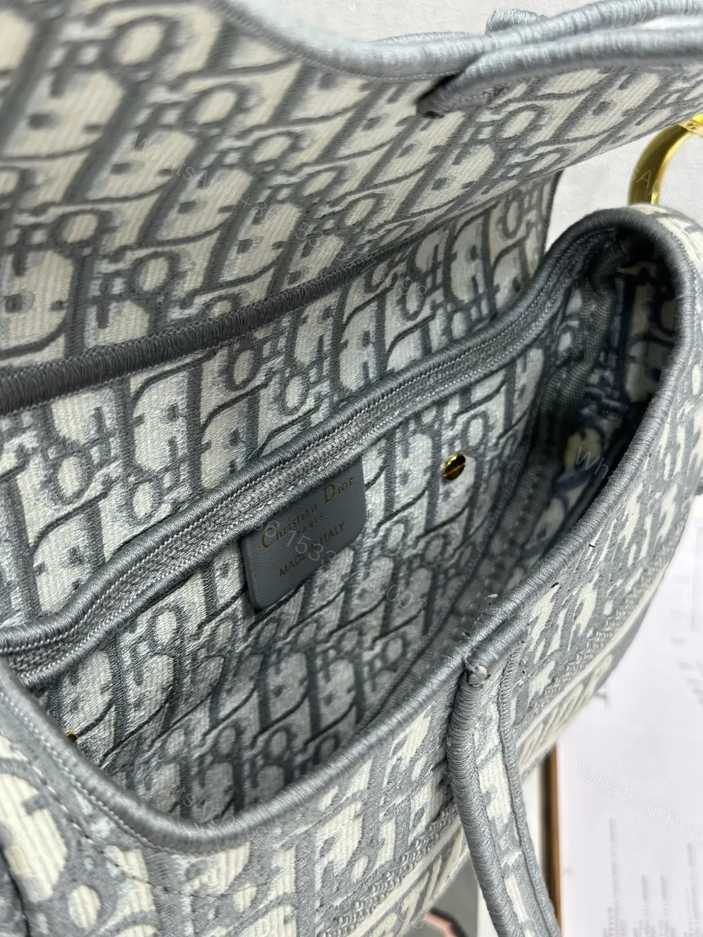 View 5 of Christian Dior Saddle Bag in grey Oblique embroidered