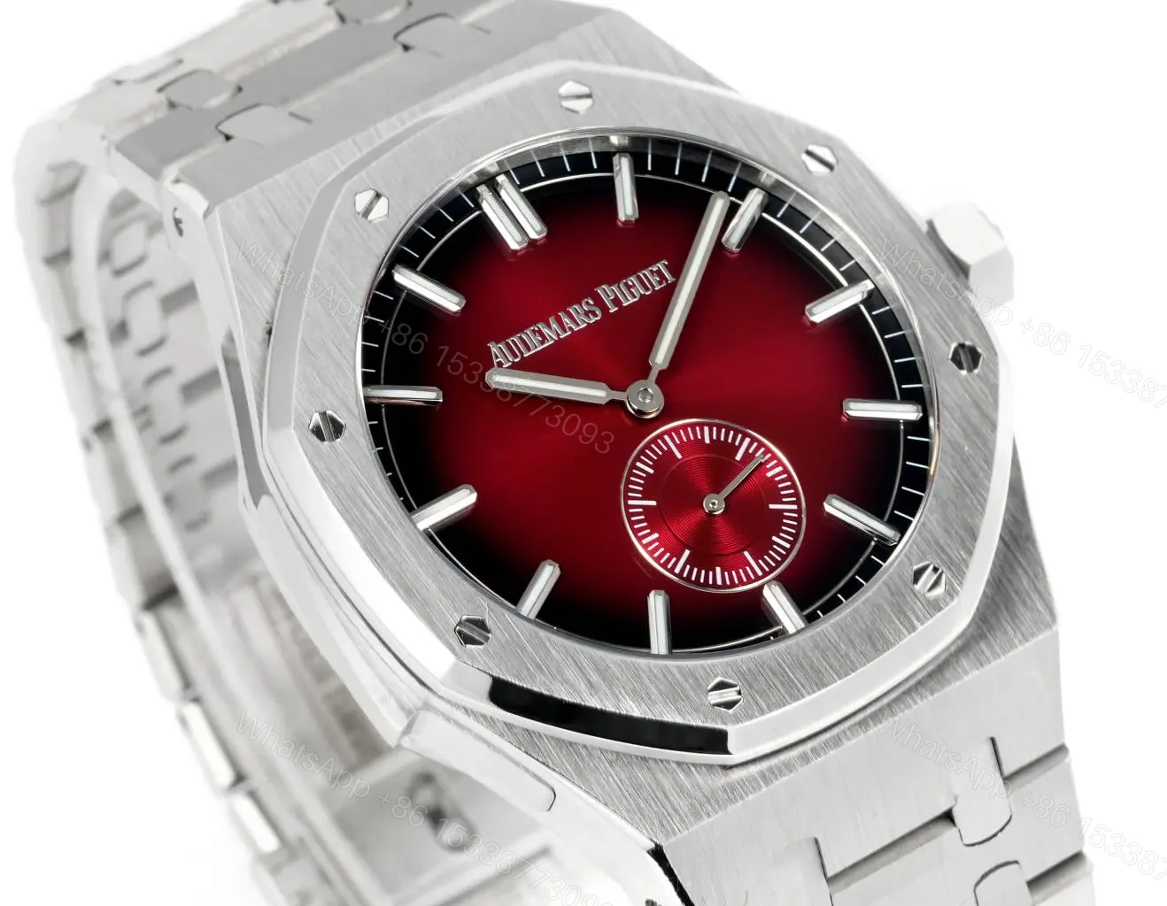 View 3 of JH Factory Audemars Piguet Royal Oak Men’s Watch – Red Dial, Stainless Steel Case and Bracelet, 42mm