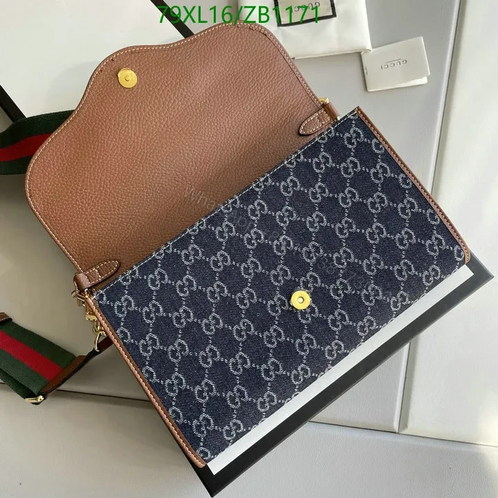 View 3 of Stylish Blue Denim Gucci Horsebit Shoulder Bag VL73QM – Limited Edition