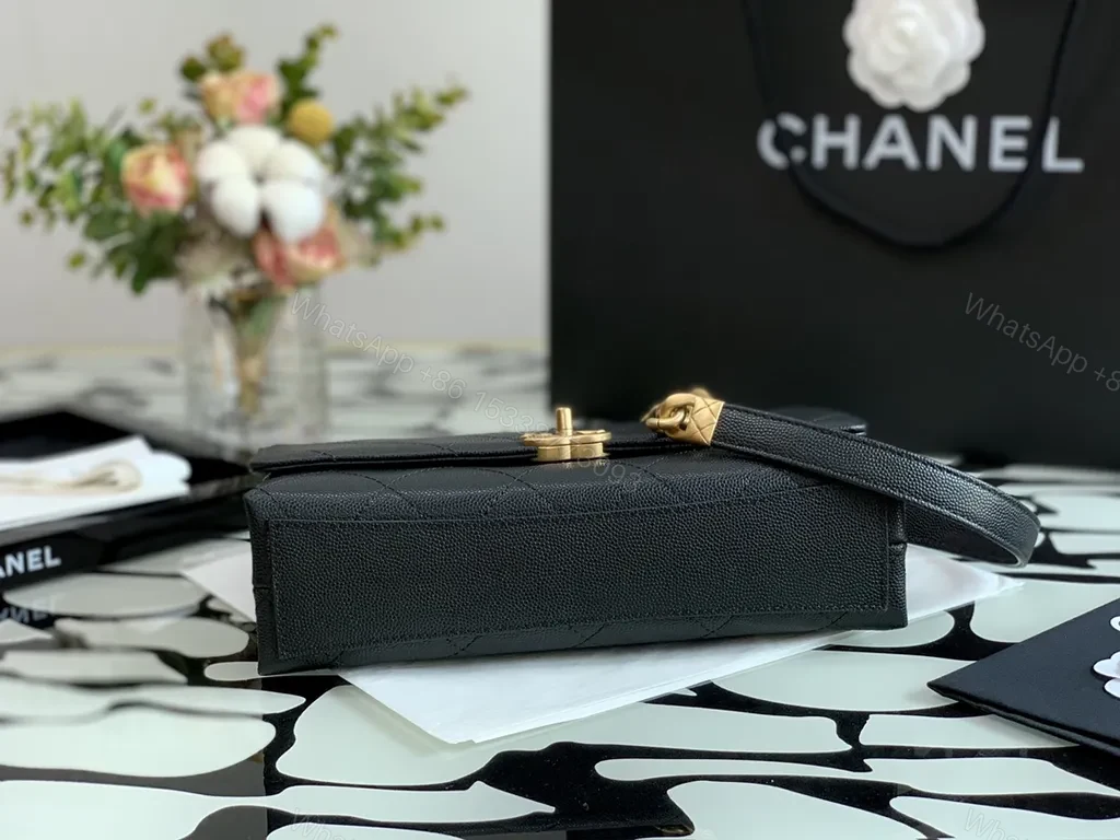 View 3 of Chanel-Inspired Quilted Leather Shoulder Bag with Gold Chain