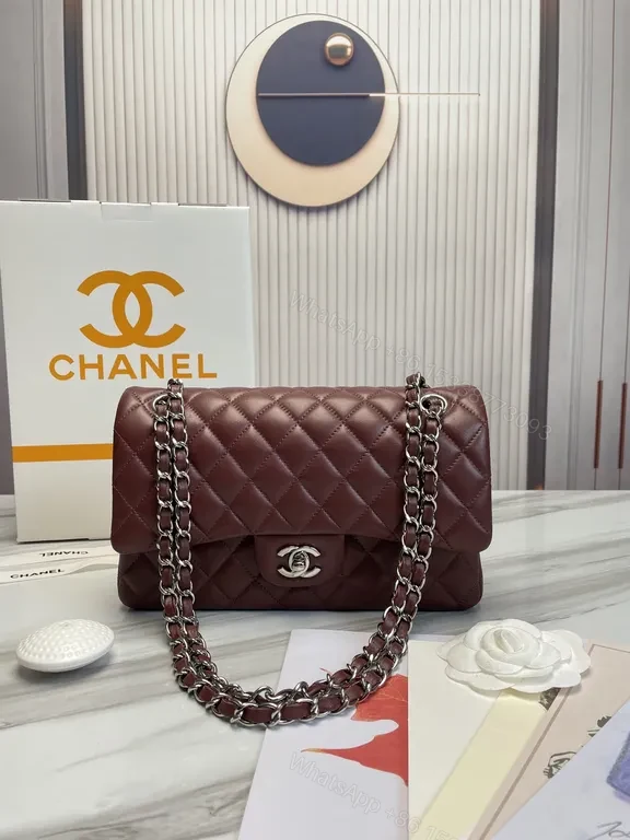 View 6 of Red Quilted Chanel-Inspired Flap Bag with Silver Chain Bag