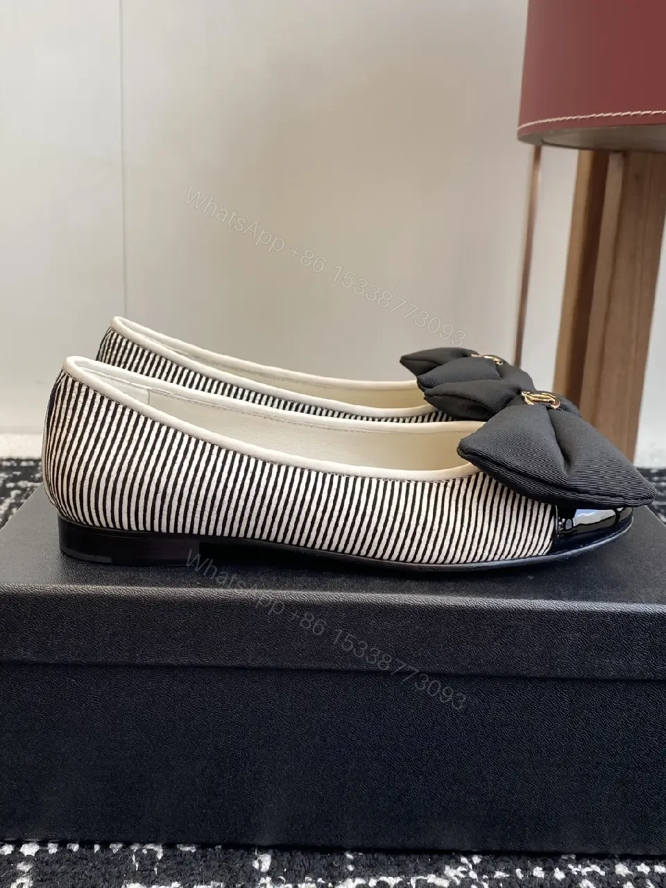 View 7 of Textured Striped Flats with Bow - Luxe Comfort Flat