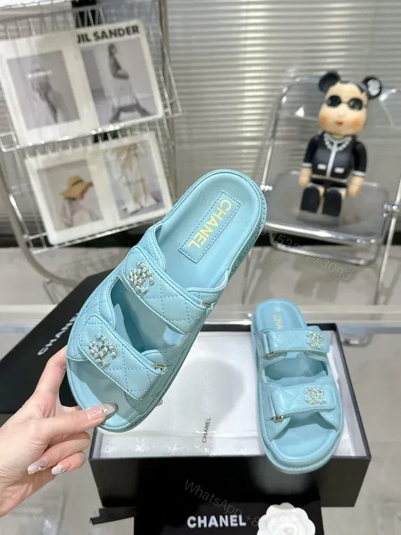 View 5 of Lightweight Luxe Sandals: Soft Ice-Blue, Quilted Signature Details