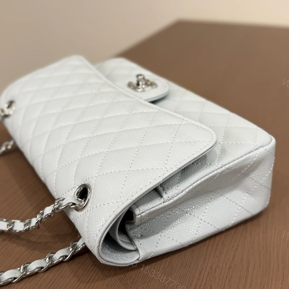 View 3 of Chanel Classic Double Flap Bag Silver Hardware Baby Blue 25cm