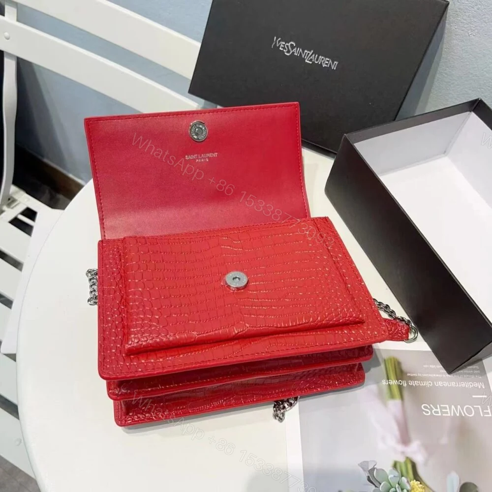 View 8 of Saint Laurent Sunset Embossed Bag Red 22Cm
