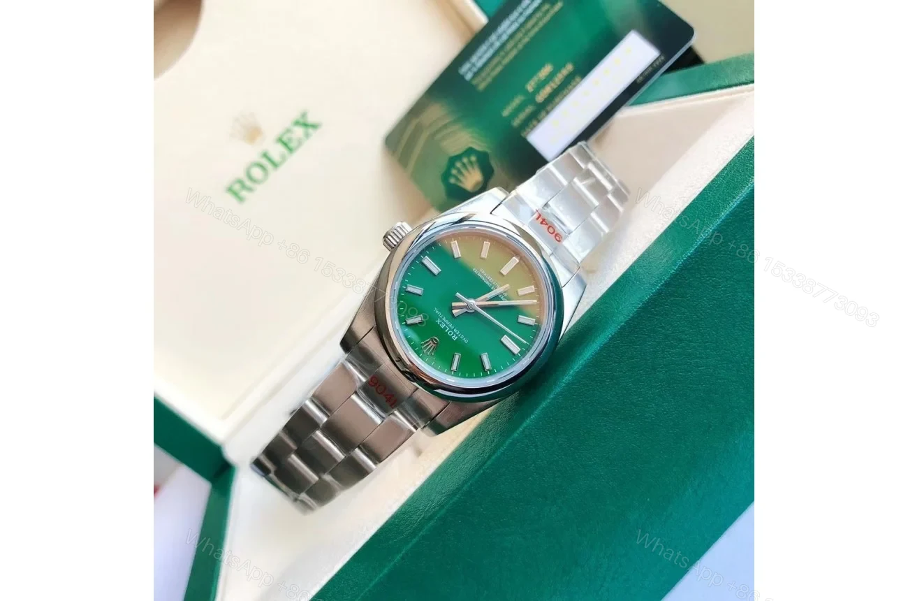 View 6 of Replica Rolex Oyster Perpetual SS/SS Green/Stk 31/41 mm
