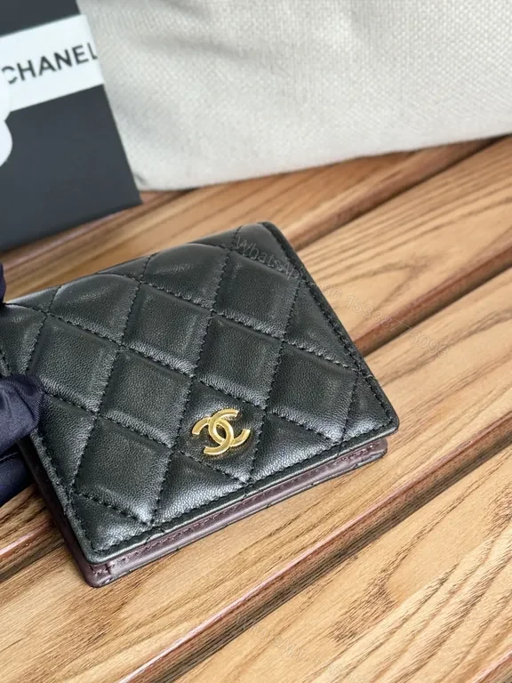 View 6 of Black Quilted Leather Wallet | Luxe Bi-Fold, Slim Gold Hardware