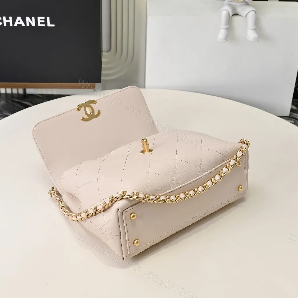 View 3 of Quilted Beige Calfskin Bag with Gold Hardware, Luxe Everyday