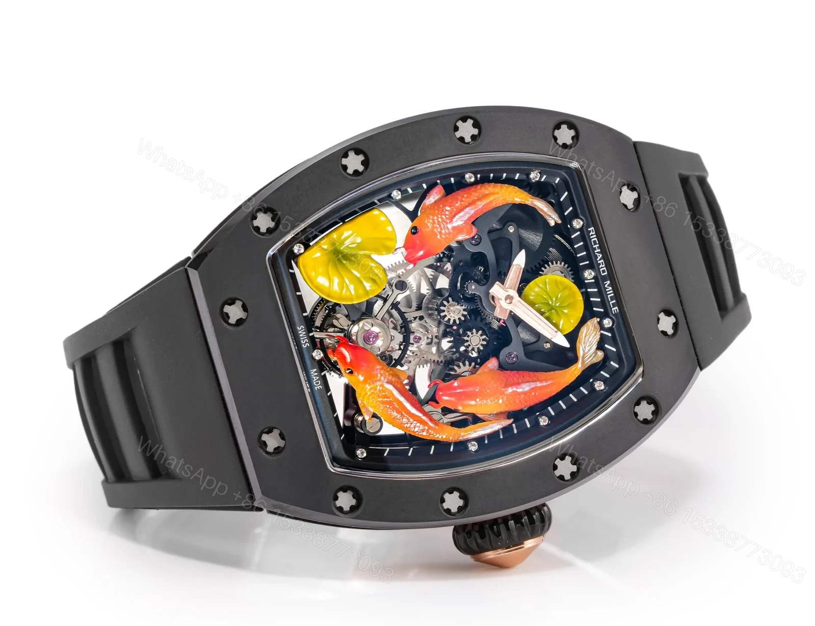 View 2 of Richard Mille RM S10 Koi Tourbillon Watch Red Gold Diamond Koi Lotus Art Dial Flying Tourbillon Mechanical Luxury Edition RM-S10-KOI-RGD-LOT