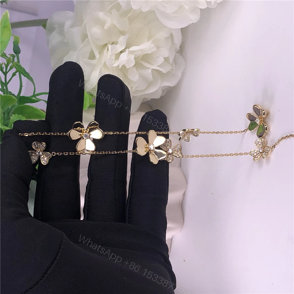 View 6 of Van Cleef & Arpels 18K Gold Frivole Necklace Diamonds 9 Flowers VCARP3W600