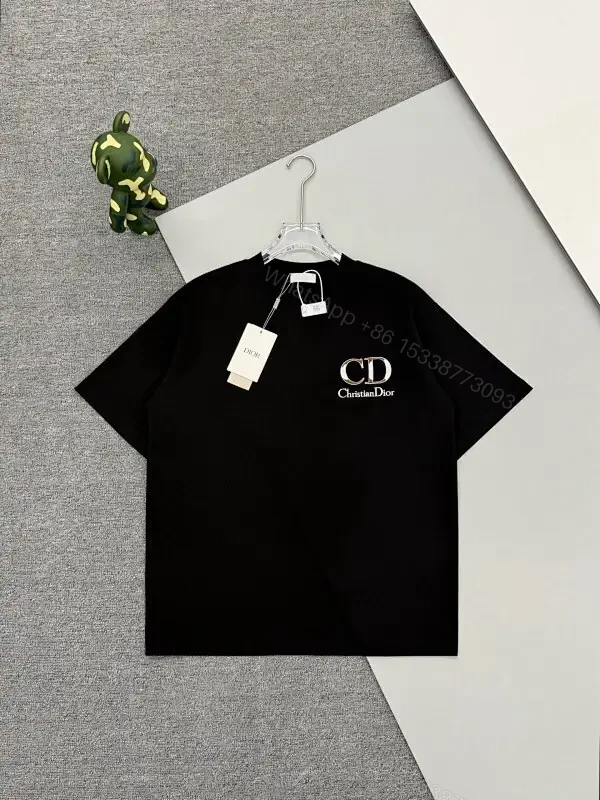 Minimalist Black Cotton Tee with Logo Embroidery Luxury Casual Top — view 1