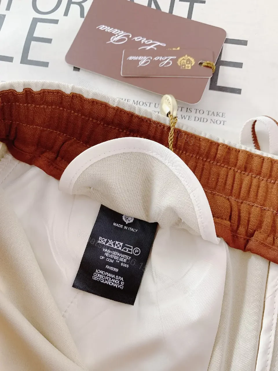 View 4 of Light Beige Drawstring Relaxed Pants with Elastic Waist, Smooth Solid Fabric, Full-Length Straight-Leg