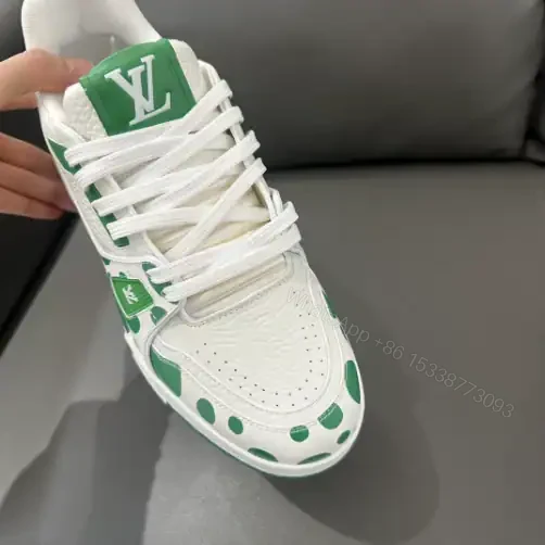 View 5 of LOUIS VUITTON X YAYOI KUSAMA TRAINER CALF LEATHER SNEAKER IN GREEN AND WHITE – LSVT374
