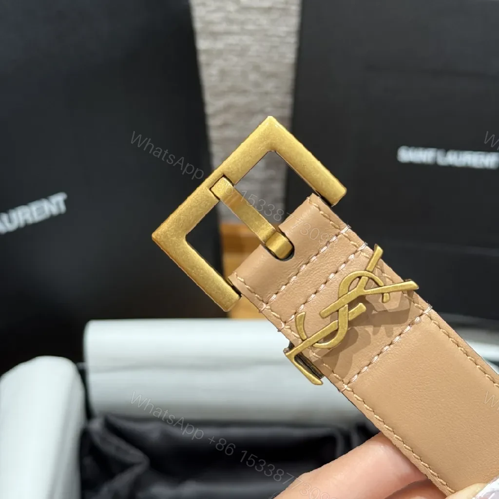 View 3 of Chic Leather Belt with Gold-Tone Hardware Belt