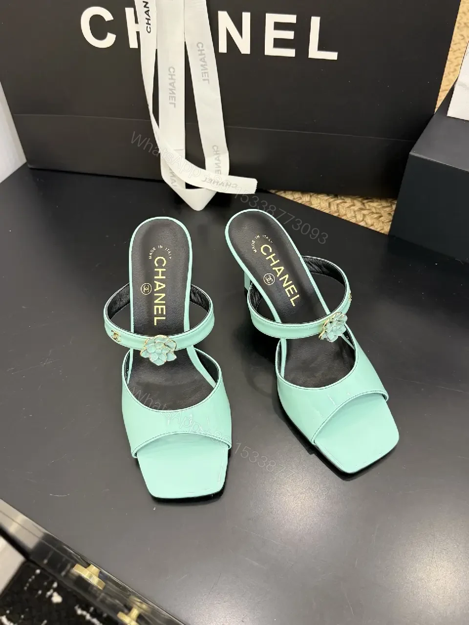 View 7 of Mint Satin Open-Toe Block Heel Sandals - Modern Luxe Comfort