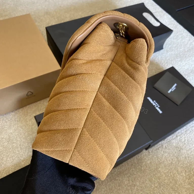 View 5 of Chic Suede Quilted Bag: Warm Neutral Chain Detail