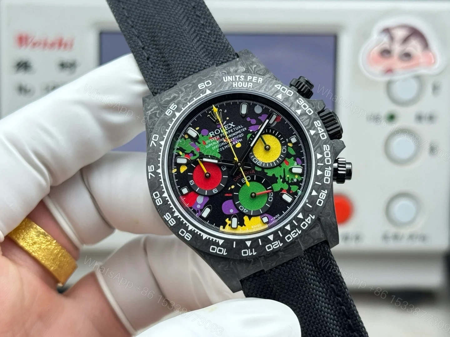 View 2 of Rolex Daytona Carbon Fiber Graffiti Replica 40MM Premium Black Fabric Strap R74-GRAFFITI