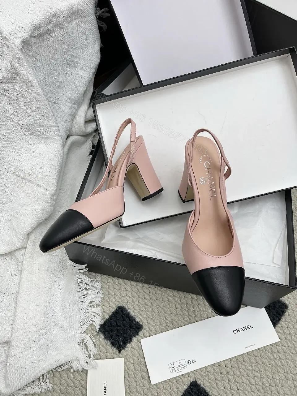 View 4 of Pastel Pink & Black Cap-Toe Slingback Pumps - Elegant, All-Day Comfort