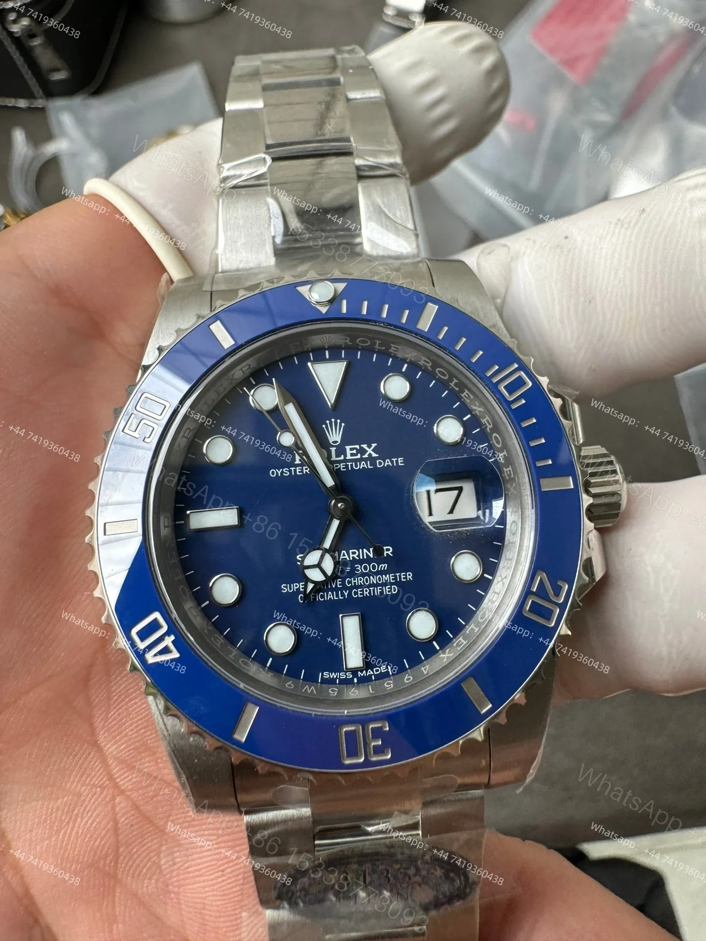 View 7 of Rolex Super Clone Watches 1:1 Smurf Submariner 116619LB VS3135 Movement 40mm