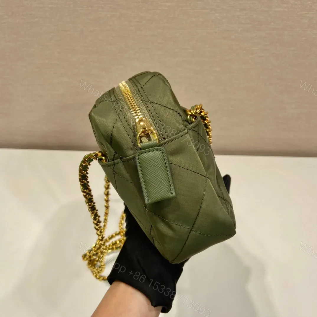 View 6 of QUILTED HOBO BAG 19 IN PICKLE GREEN HANDMADE NYLON GOLD HARDWARE