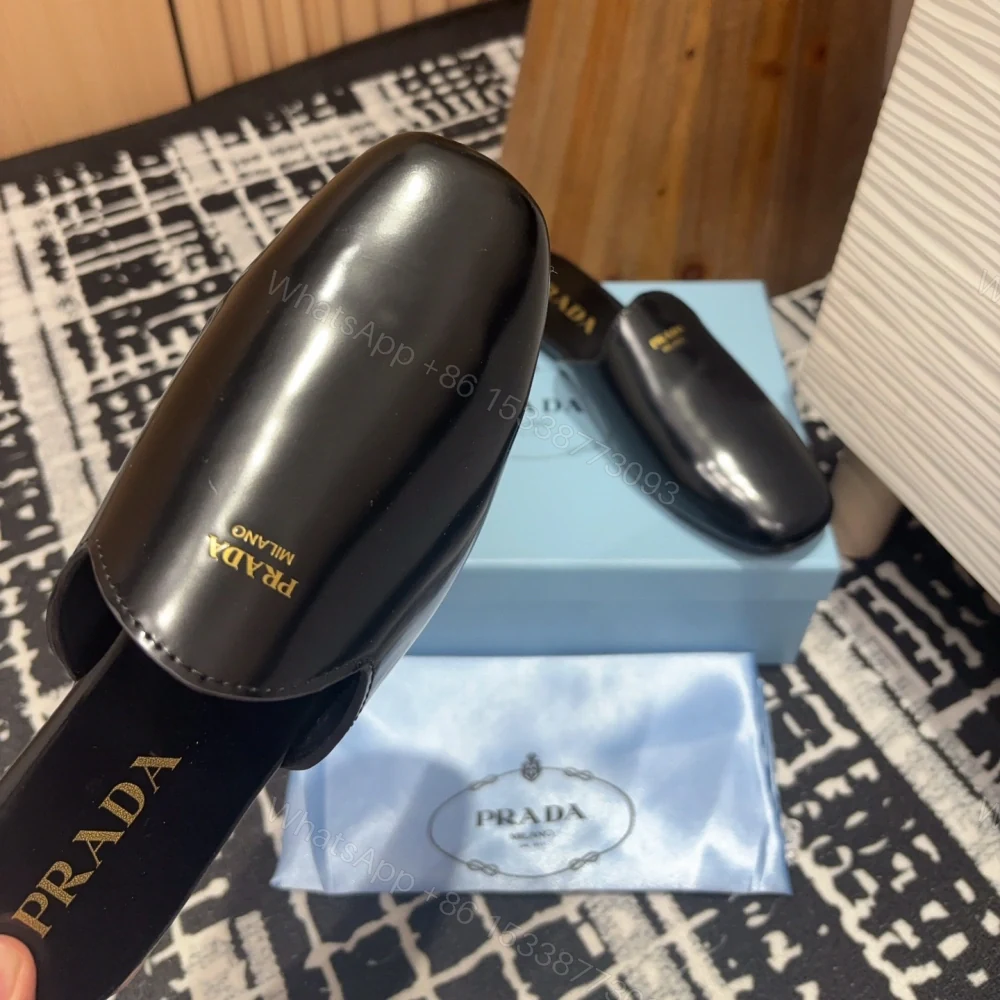 View 4 of 高仿Prada*2S2987圓頭皮質休閒套腳拖鞋黑色免檢版
