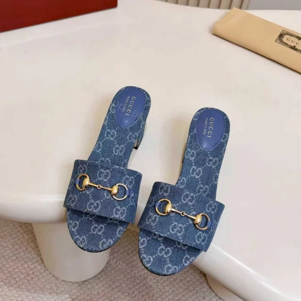 View 8 of Gucci Women Slide Sandal With Horsebit Blue GG Denim 854882 FAFGT 4746
