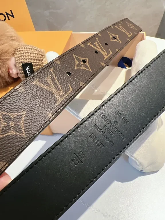 View 7 of Monogram LV Belt: Signature Gold Buckle Leather Belt