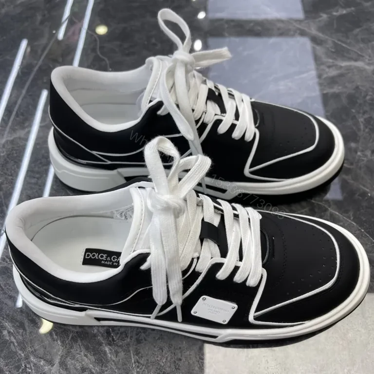 Monochrome High-Tops: Italian Leather, Luxe Contrast Sneakers — view 1