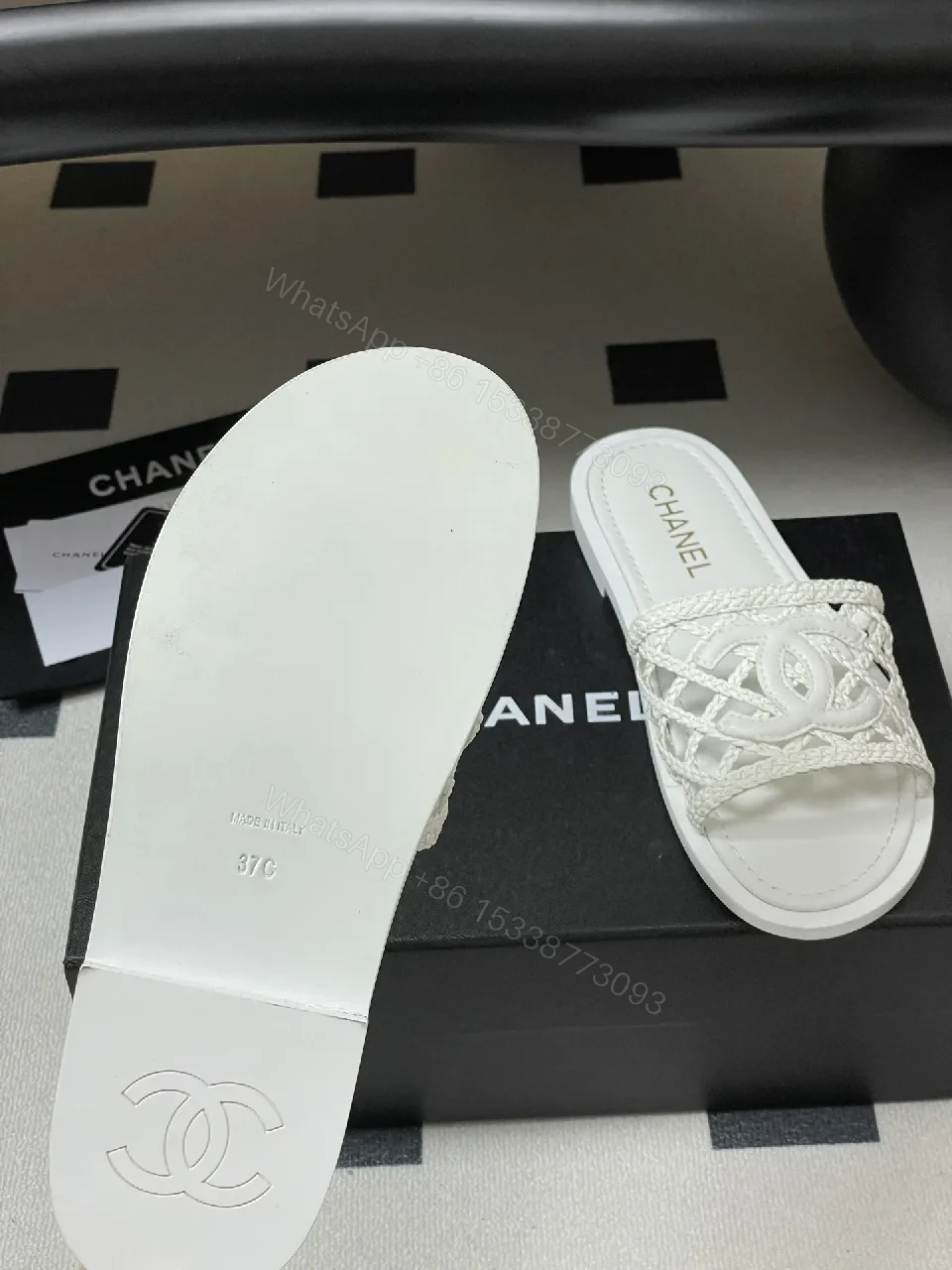 View 2 of White Woven Slide, Luxe Comfort, Open-Toe Footbed