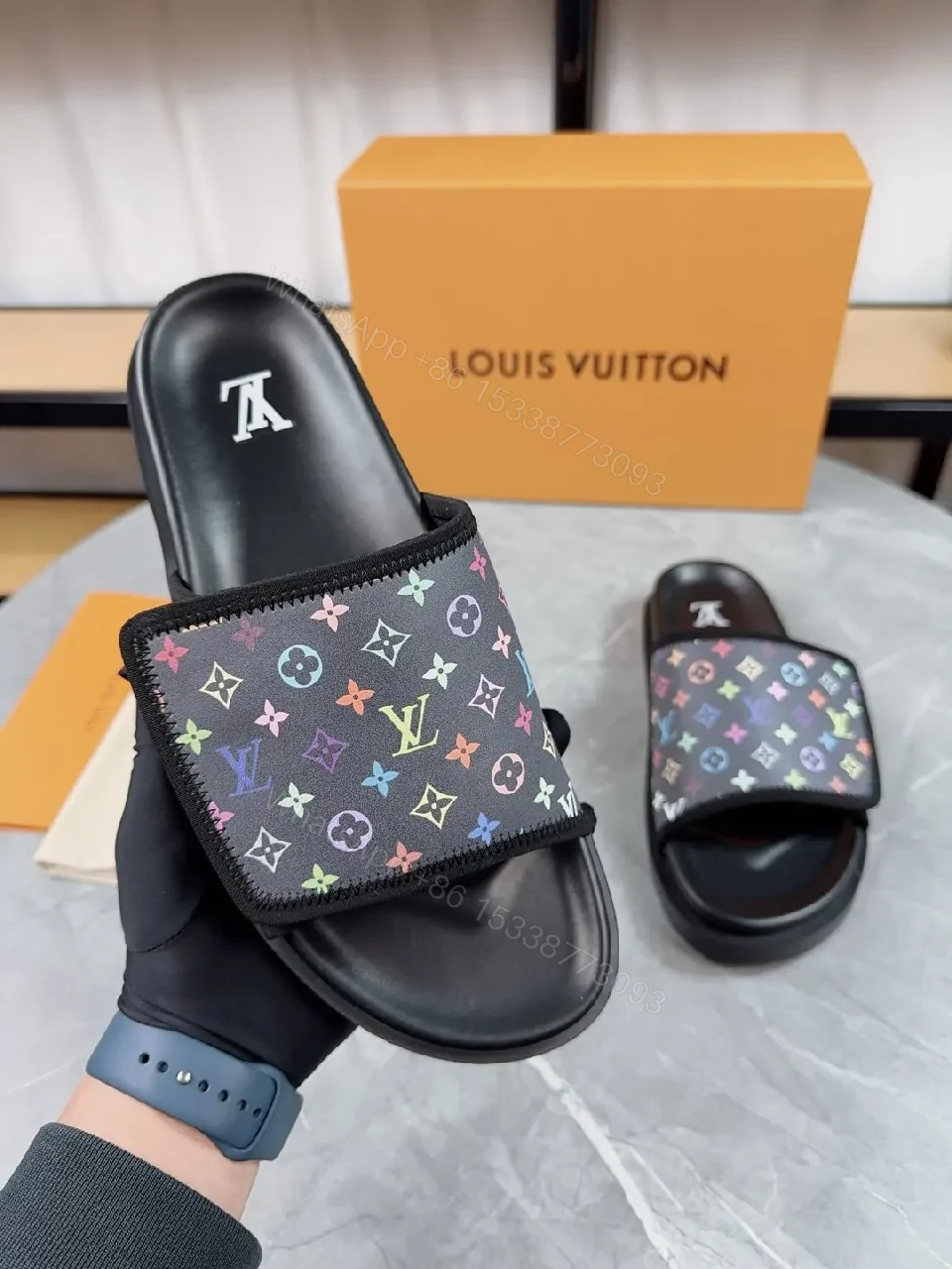 View 7 of Rainbow Monogram Slide, Premium Comfort, Luxury Casual Slip-On