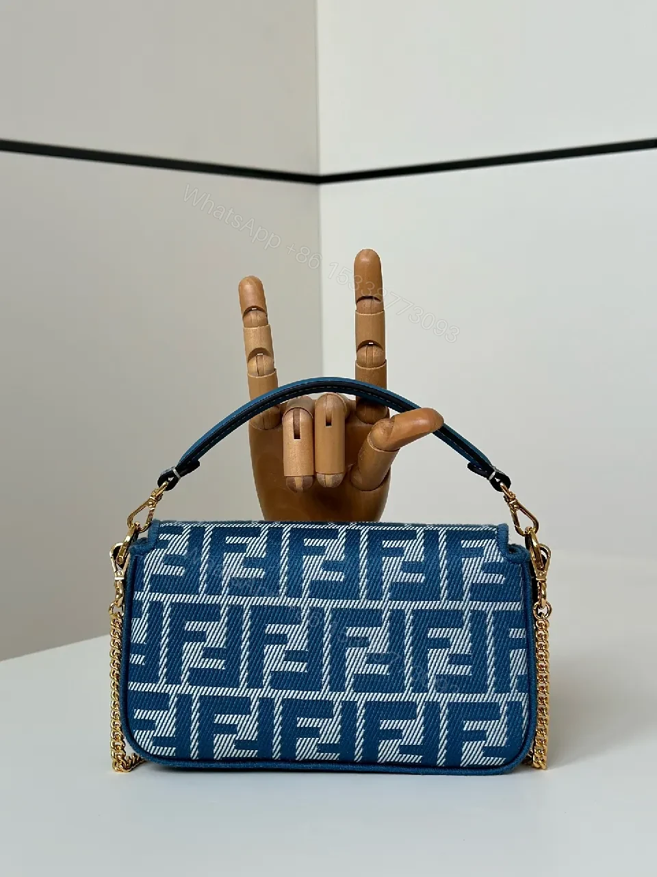 View 7 of Blue Monogram Shoulder Bag with Gold Hardware