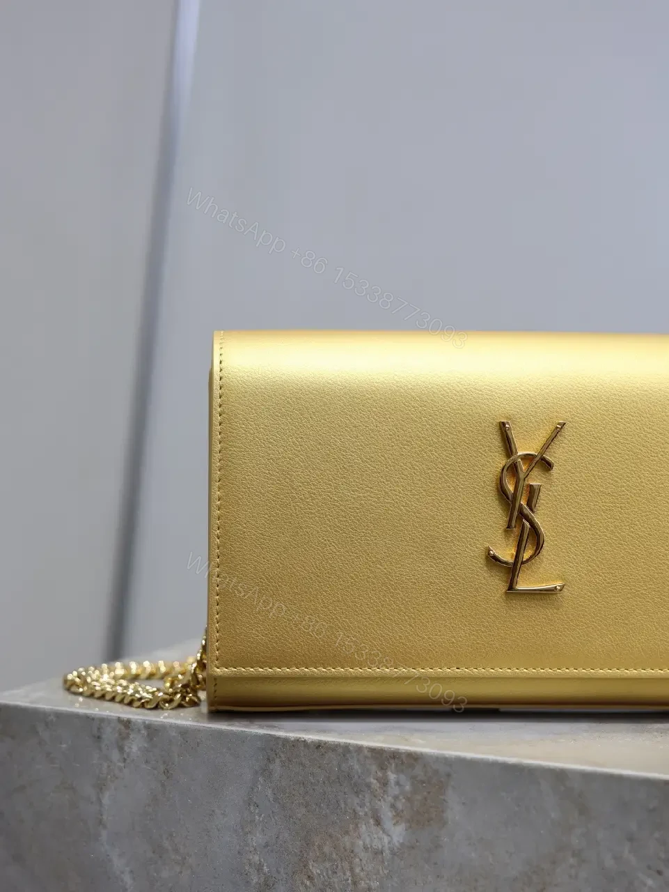 View 7 of Gold-Tone Leather Clutch Wallet with YSL Hardware