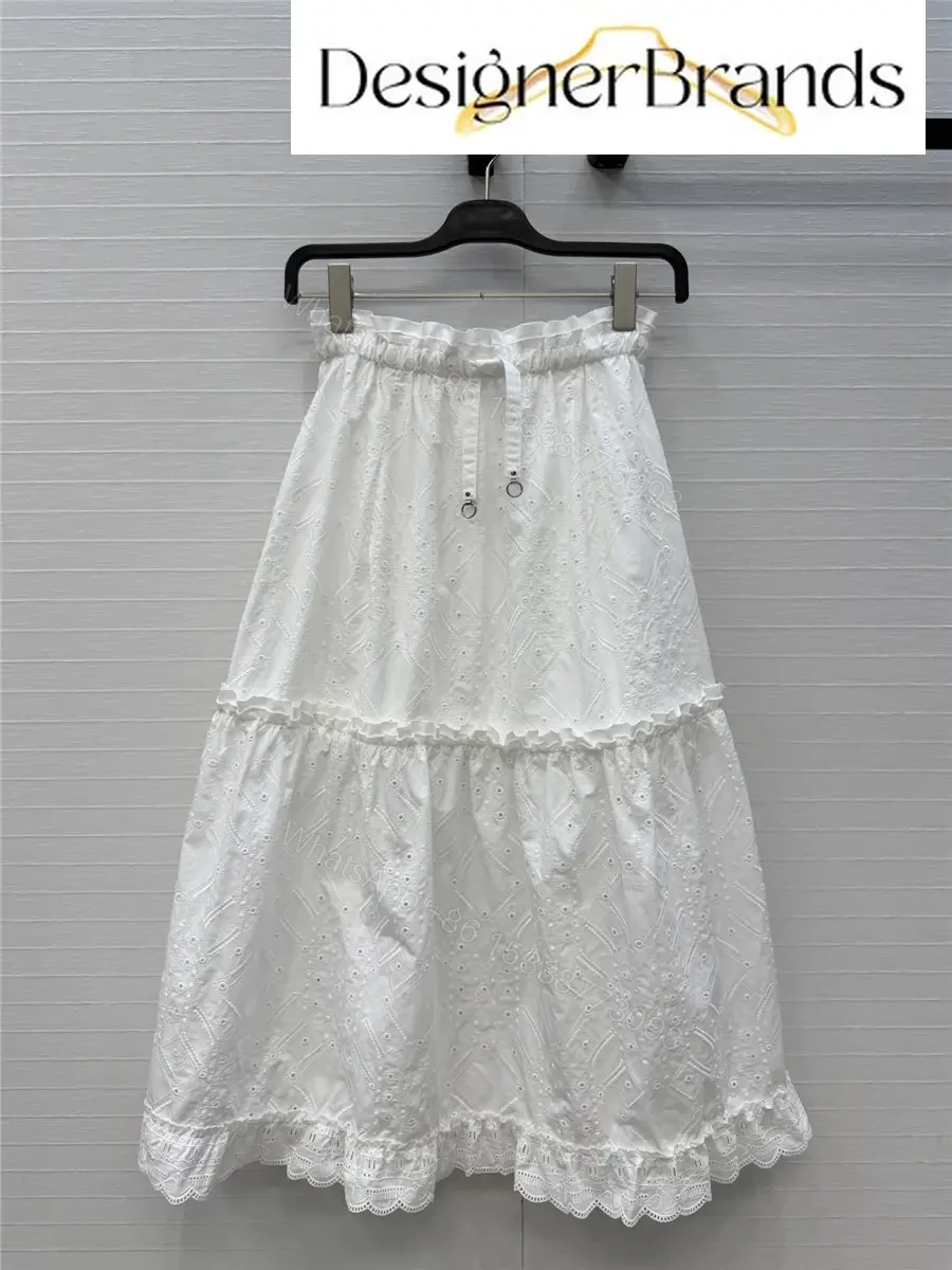 Hermes White Lace Cutout Embroidered Tiered Maxi Dress — view 1