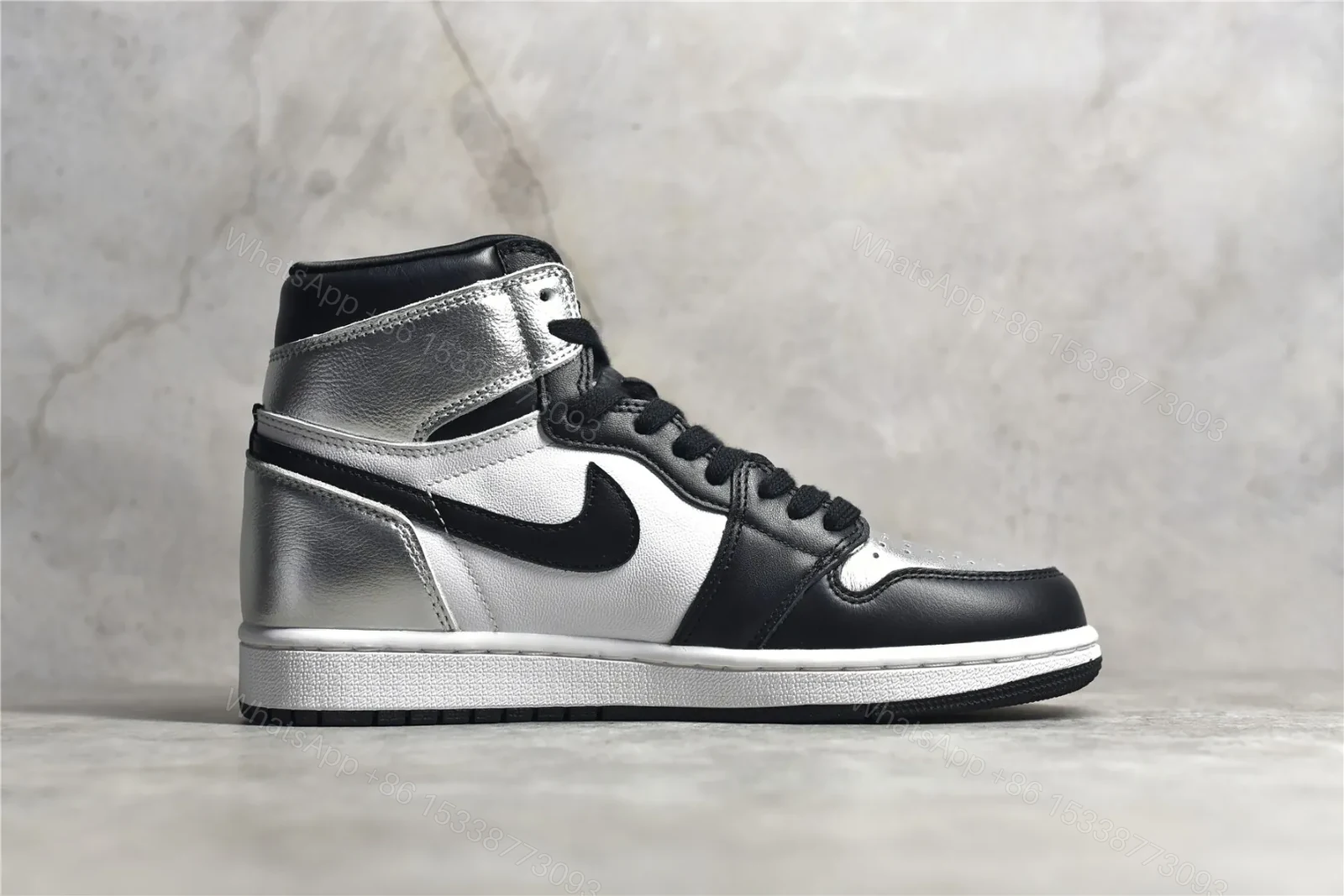 View 3 of Air Jordan 1 Retro High “Silver Toe” Replica