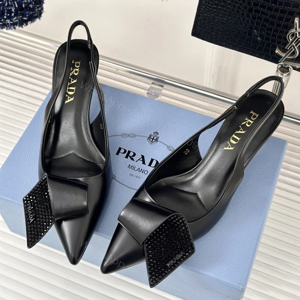 View 3 of 高仿Prada*1I345M水鑽蝴蝶結高踭鞋小牛皮黑色5.5CM免檢版