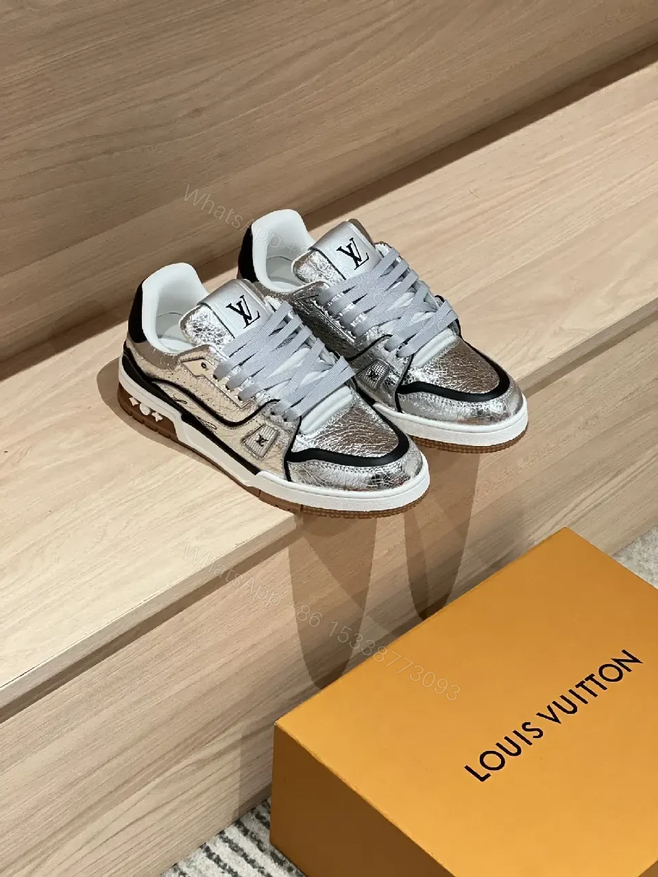 Metallic Textured Sneaker: LV-Inspired Luxury Comfort Shoes — view 1