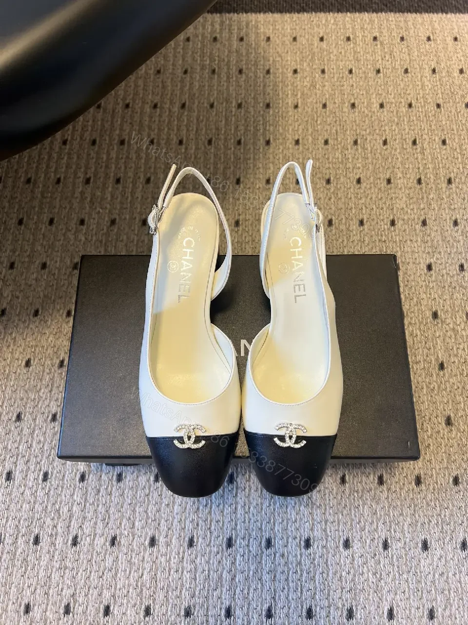 View 6 of Two-Tone Leather Slingback Pumps with Logo Hardware